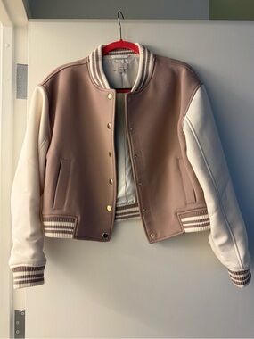 Loft Varsity Jacket Neutral Colored Shacket